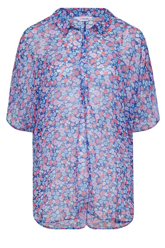 Plus Size Blue Floral Print Batwing Blouse | Yours Clothing  6