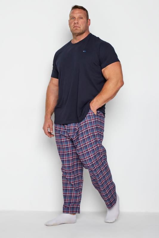 ESPIONAGE Big & Tall Blue Brushed Check Lounge Trouser 3