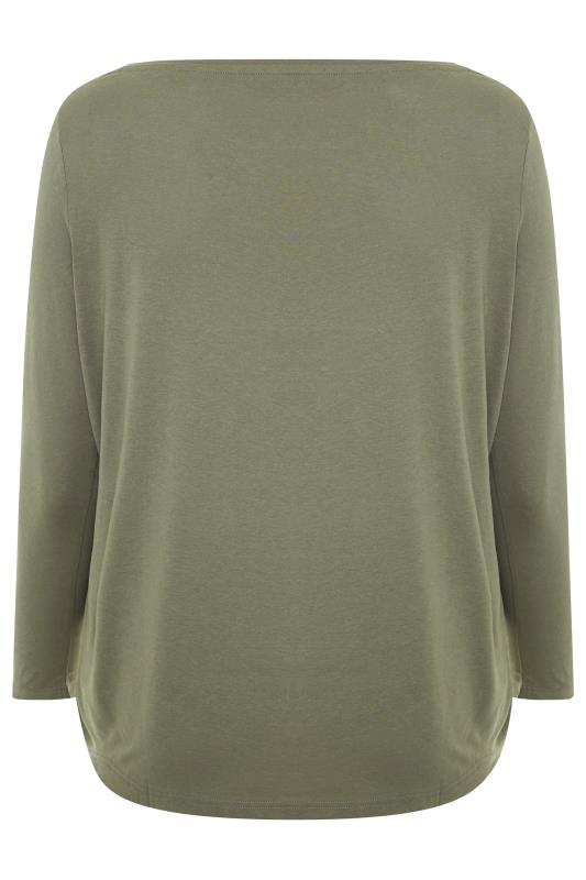 Curve Khaki Green Cotton Long Sleeve T-Shirt 5