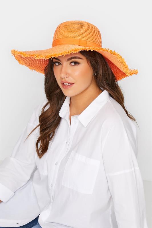 Orange Frayed Edge Straw Hat 2