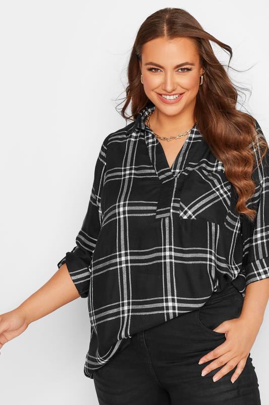Plus Size  YOURS Curve Black Checked Overhead Shirt