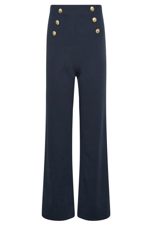 LTS Tall Navy Blue Button Wide Leg Trousers | Long Tall Sally  4