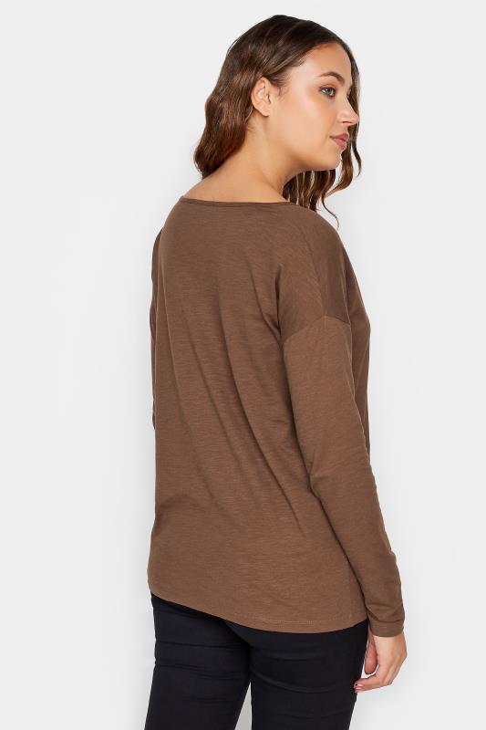 LTS Tall Brown V-Neck Long Sleeve Cotton T-Shirt | Long Tall Sally 3