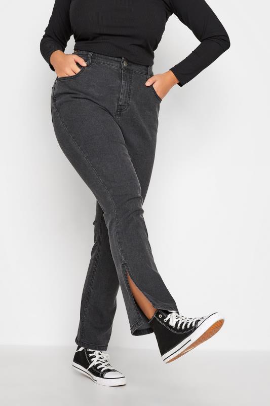 Plus Size Black Side Split Straight Leg Jeans | Yours Clothing 1