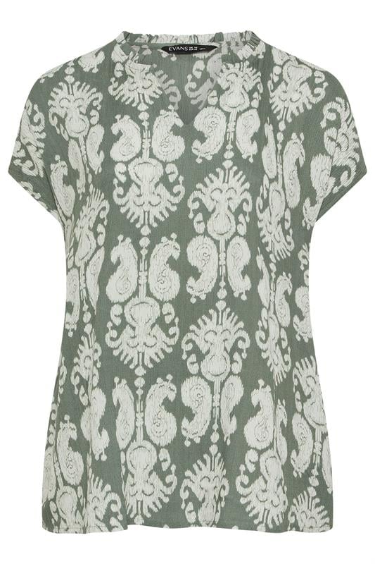 EVANS Plus Size Green Abstract Notch Neck Blouse | Evans 8