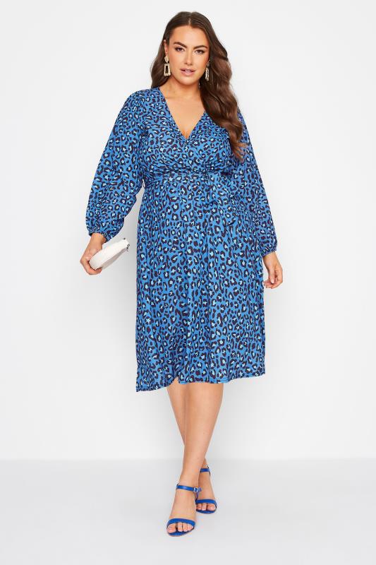 YOURS LONDON Plus Size Blue Leopard Print Wrap Dress |Yours Clothing 1