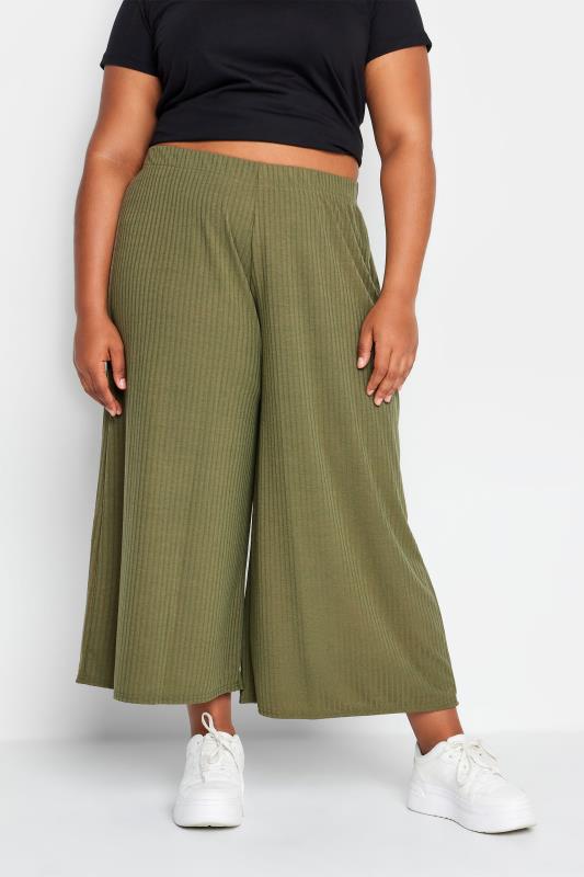 Plus Size  LIMITED COLLECTION Curve Khaki Green Ribbed Culottes