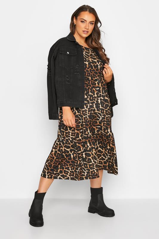 Plus Size Black Leopard Print Fril Hem Dress | Yours Clothing 2