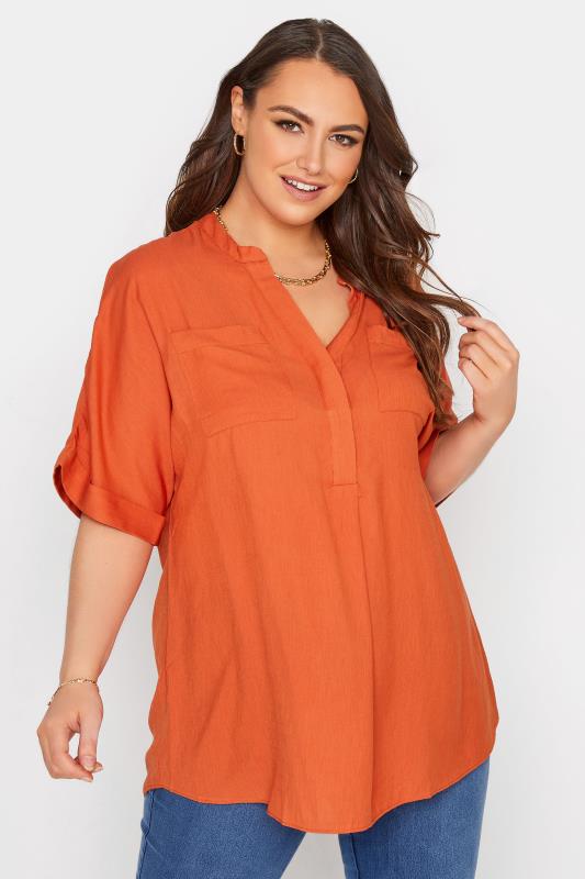 Plus Size  Curve Orange Pocket Shirt