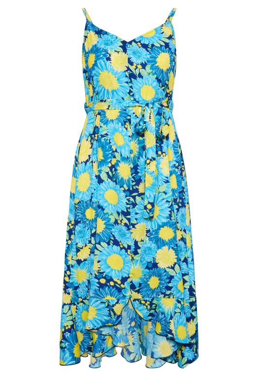 YOURS Plus Size Blue Floral Print Frill Hem Dress | Yours Clothing 6