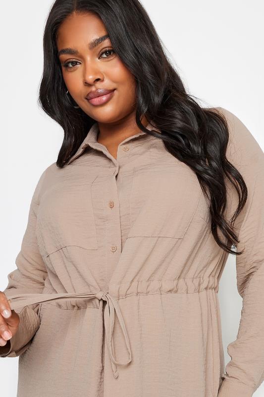 YOURS Plus Size Beige Brown Utility Tunic Shirt | Yours Clothing 4