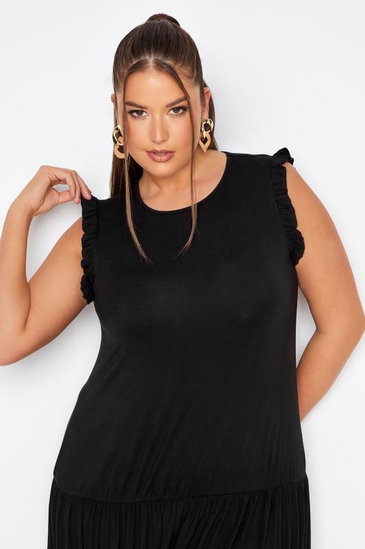 LIMITED COLLECTION Plus Size Black Frill Sleeve Smock Maxi Dress | Yours Clothing  4