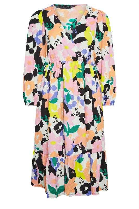 LIMITED COLLECTION Curve White Floral & Leopard Print Textured Wrap Dress 6