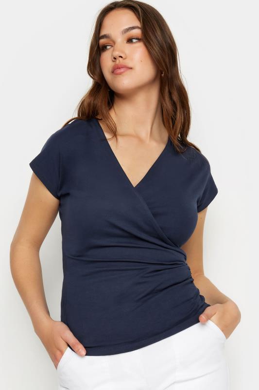 LTS Tall Women's Navy Blue Short Sleeve Wrap Top | Long Tall Sally  4