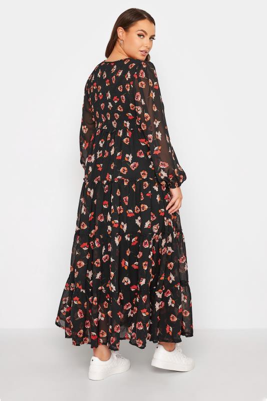 LIMITED COLLECTION Curve Black Shirred Floral Tiered Maxi Dress 3