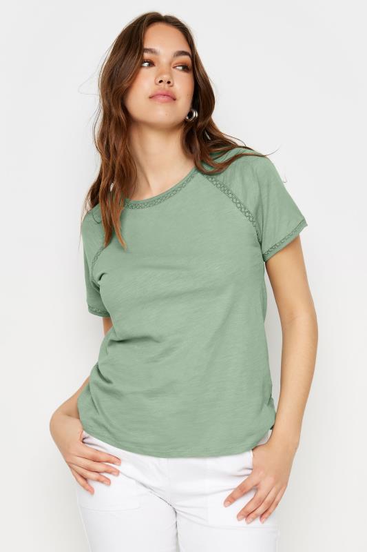  Tallas Grandes LTS Tall Sage Green Crochet Detail T-Shirt