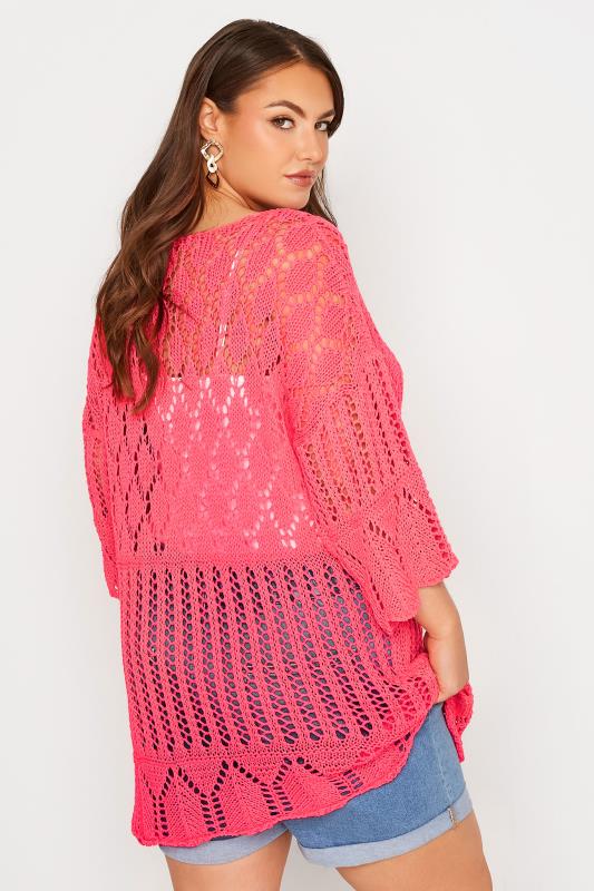 Curve Pink Crochet Knit Slash Neck Top 3