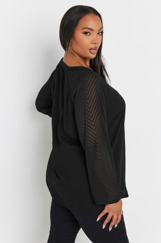 YOURS Plus Size Black Burnout Sleeve V-Neck Blouse | Yours Clothing 4