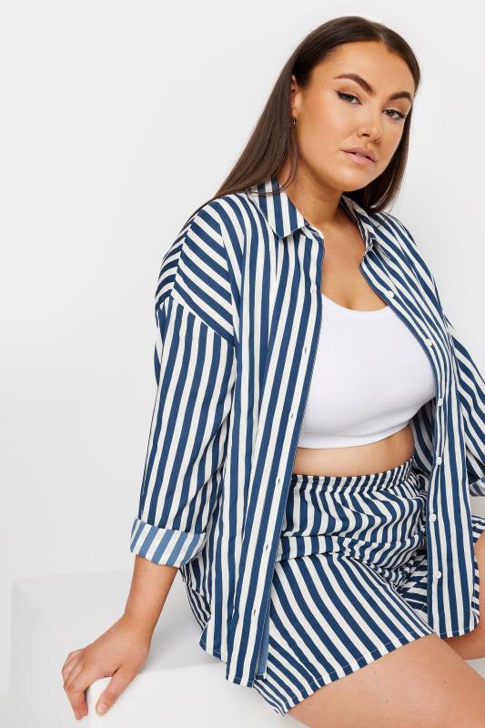 YOURS Plus Size Navy Blue Stripe Long Sleeve Shirt | Yours Clothing 5