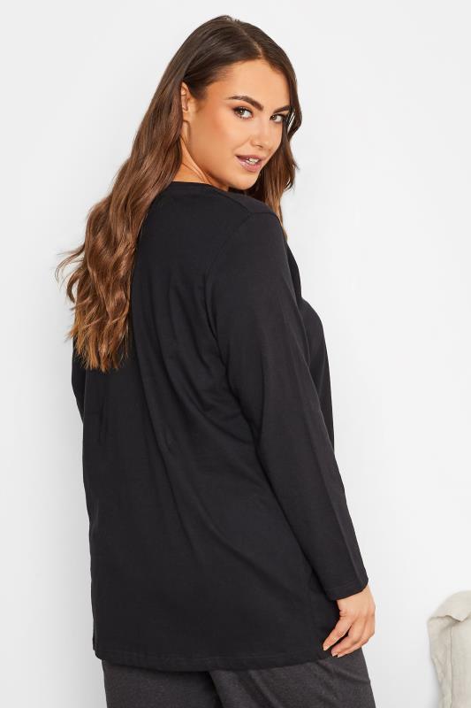 2 PACK Curve Black Long Sleeve Pyjama Tops | Yours Clothing 4