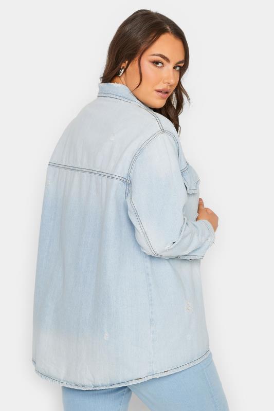 Plus Size Light Blue Western Style Distressed Denim Jacket  | Yours Clothing 3