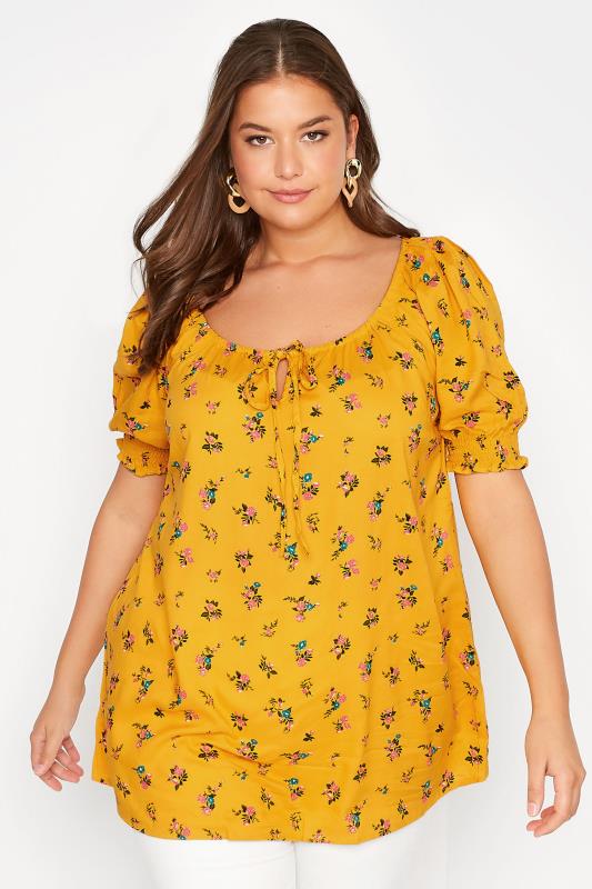 Curve Mustard Yellow Floral Gypsy Top 1