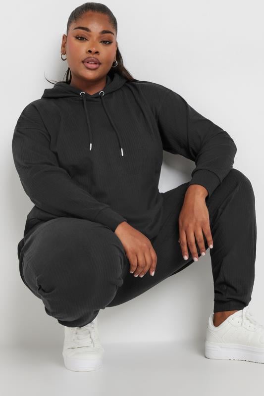 YOURS Plus Size Black Ribbed Hoodie | Yours Clothing 1