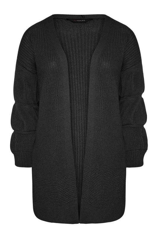 Black Ruched Sleeve Knitted Cardigan_F.jpg