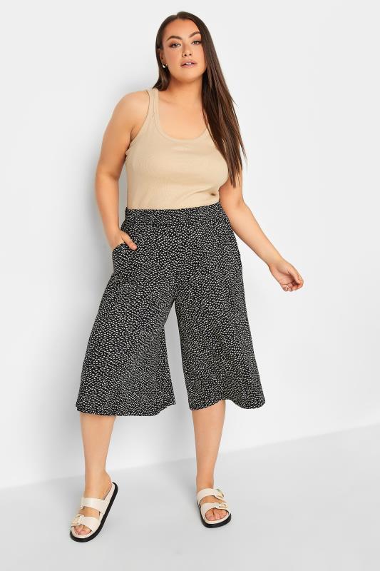 YOURS Curve Black Ditsy Lightning Print Culottes | Yours Clothing 2