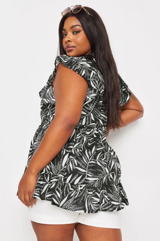 YOURS Plus Size Black Leaf Print Frill Linen Blouse | Yours Clothing 3