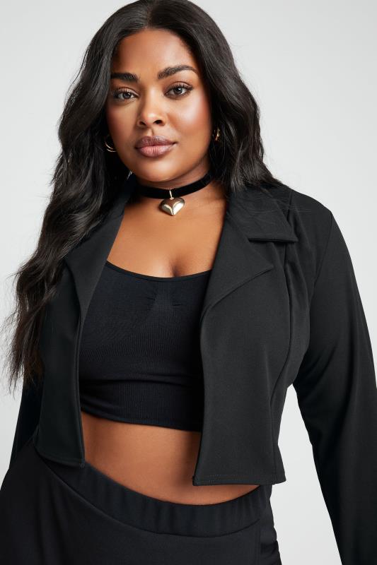 YOURS Plus Size Black Cropped Blazer | Yours Clothing 2