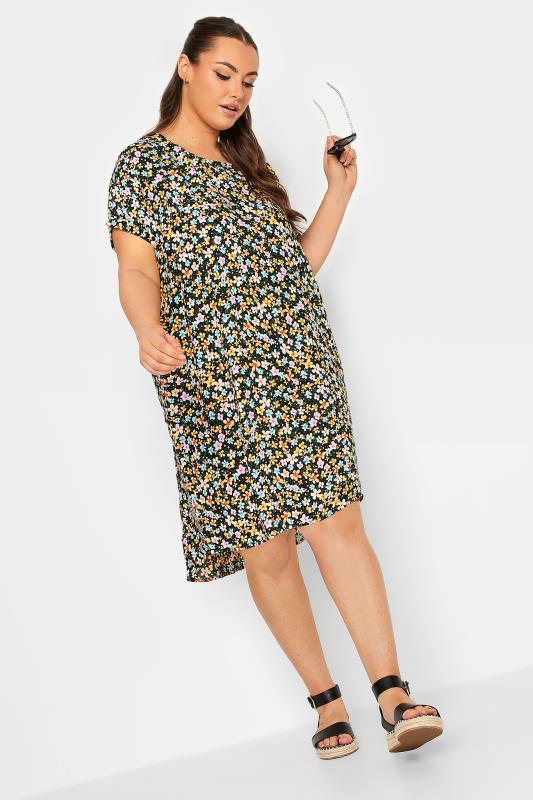 YOURS Plus Size Black Floral Tunic Dress | Yours Clothing 1