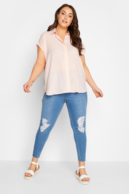 YOURS Curve Plus Size Light Pink Collared Shirt | Yours Clothing  2