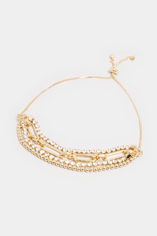 Gold Tone Diamante Layered Bracelet | Yours Clothing 2