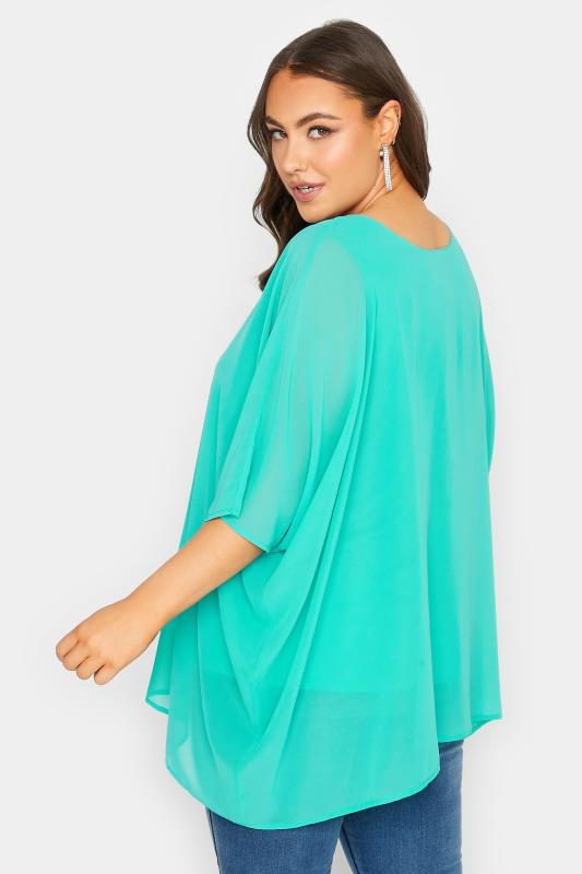 YOURS LONDON Plus Size Curve Turquoise Green Cape Top | Yours Clothing  3
