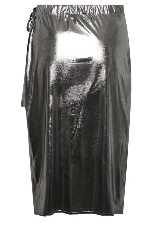 LIMITED COLLECTION Plus Size Silver Foil Wrap Skirt | Yours Clothing 6