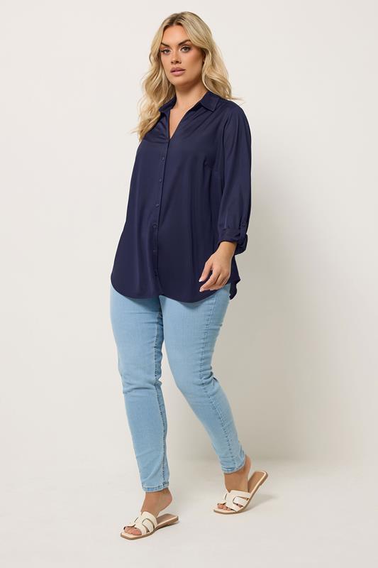  YOURS Curve Navy Blue Ribbed Shirt