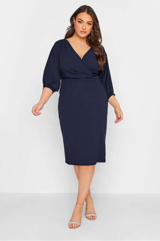 YOURS LONDON Plus Size Navy Blue Drop Shoulder Wrap Dress | Yours Clothing 2