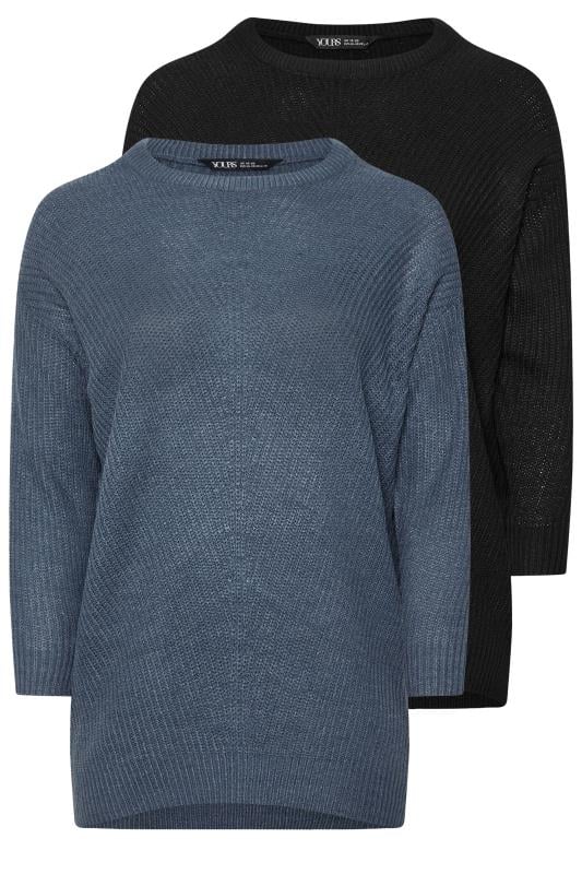 YOURS Plus Size 2 PACK Black & Blue Essential Knitted Jumpers | Yours Clothing  7