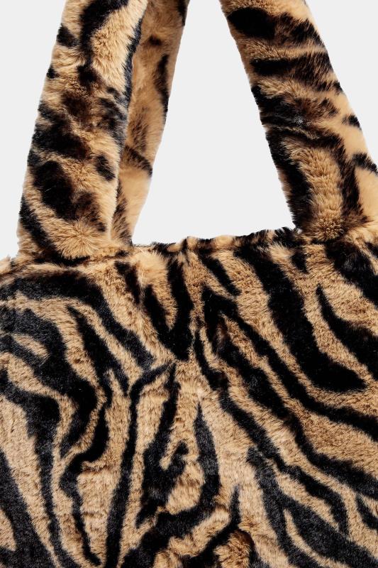 Brown Zebra Print Faux Fur Tote Bag 4