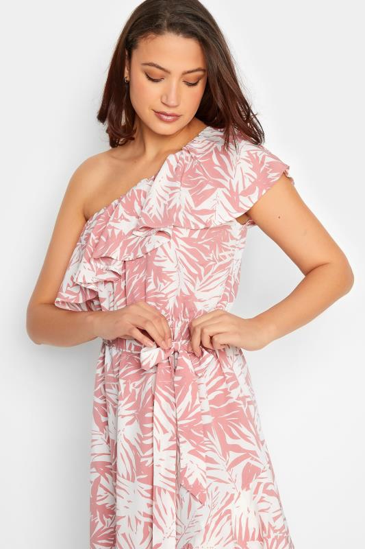 LTS Tall Women's Pink Leaf Print One Shoulder Frill Dress | Long Tall Sally  4