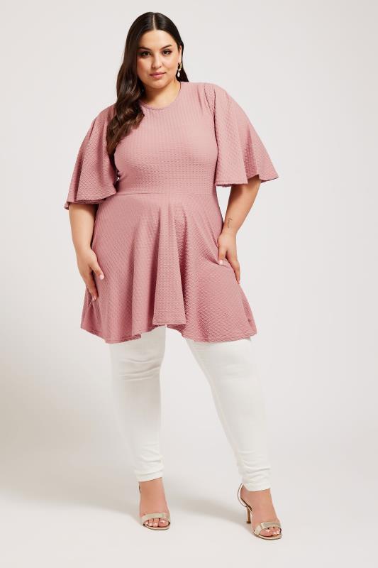 YOURS LONDON Plus Size Pink Angel Sleeve Jacquard Top | Yours Clothing 2