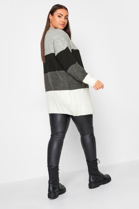 YOURS Plus Size Grey Stripe Knitted Cardigan | Yours Clothing 3
