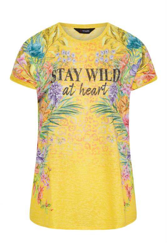 Curve Yellow 'Stay Wild At Heart' Floral Printed Slogan T-Shirt 6