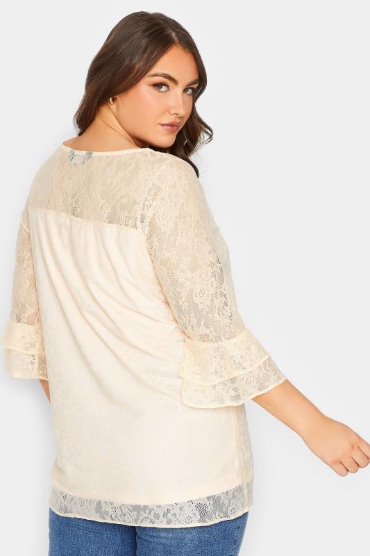 YOURS Plus Size Cream Lace Bell Sleeve Blouse | Yours Clothing 3