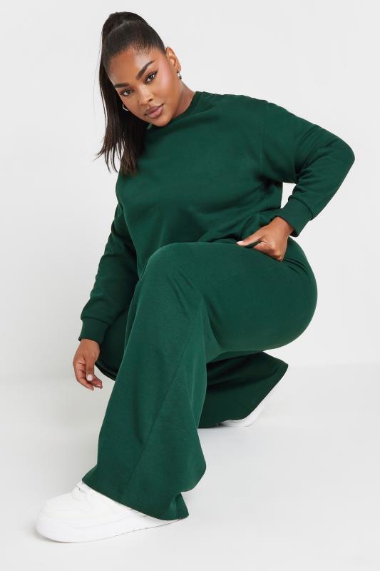 YOURS Plus Size Forest Green Crew Neck Sweatshirt & Wide Leg Jogger Co-Ord Set | Yours Clothing 4