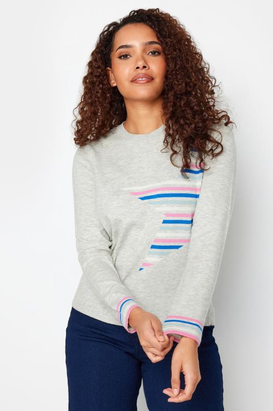 Women's  M&Co Grey Stripe Cuff Star Print Jumper