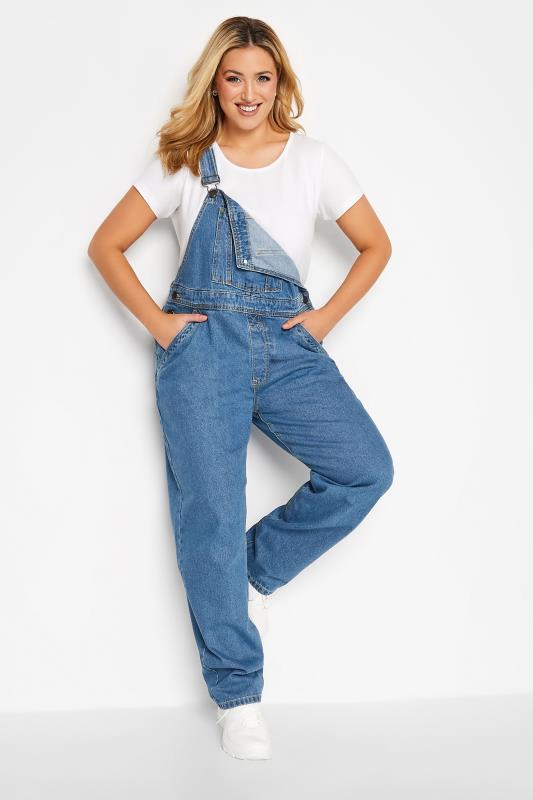 Plus Size Blue Wide Leg Dungarees | Yours Clothing  1