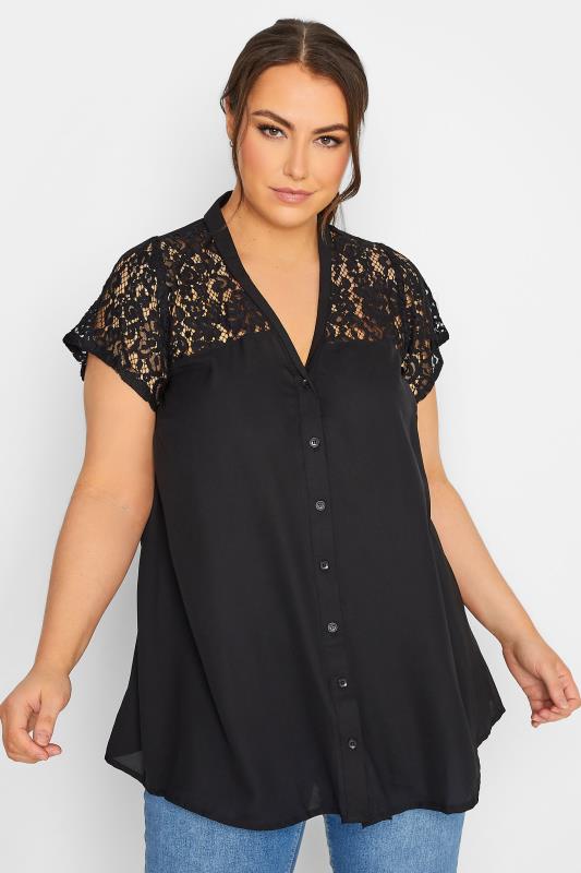 LIMITED COLLECTION Plus Size Black Lace Insert Blouse | Yours Clothing 1