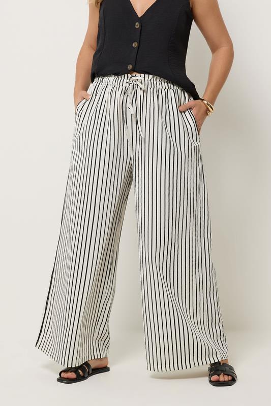  YOURS Curve White Stripe Paper Bag Waist Trousers